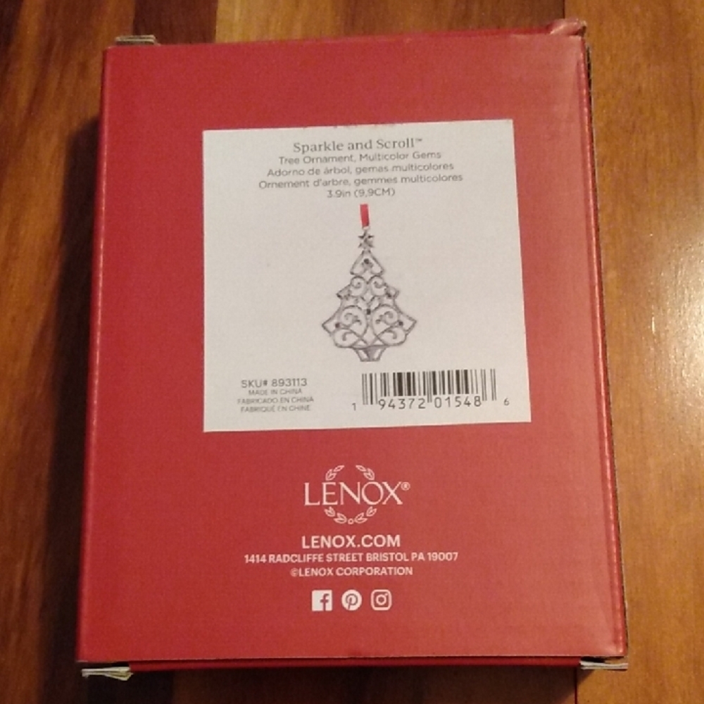 NWT LENOX‎ Christmas Sparkle and Scroll Tree Ornament Multi-Color Gems